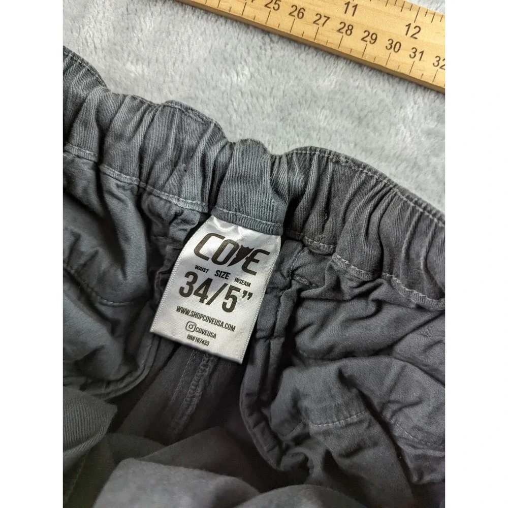Cove USA Shorts Men 34 Black Faded Canvas Elastic Waist Chino 5